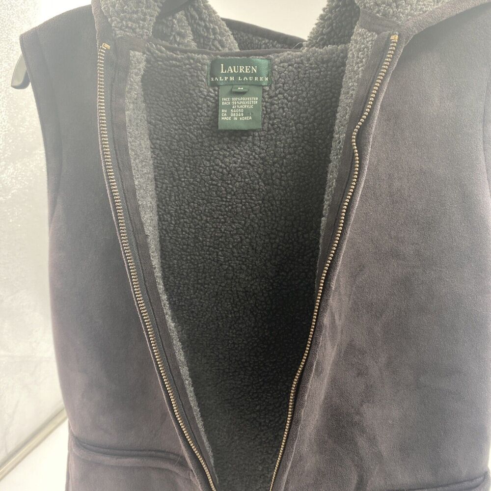 Ralph Lauren Black/Gray Hooded Fleece Full Zip Vest Size Medium. - Picture 5 of 6